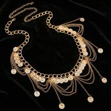 1pc Plus Size Bohemian Style Waist Chain With Coins & Tassels For Women Belly Dance Costume, European And American Style,Perfect For Events And Parties!Adjustable Coin Charm Waist Chain,Suitable For Party, Wedding, Spring/ Summer/Autumn/Winter Summer School Fall, Autumn, Halloween - 金色 - 查看 6