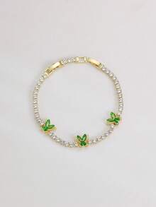 1pc Spring/Summer Fashion Women's Round Tennis Bracelet, Double Layer Butterfly Design Bangle, Elegant Exquisite Hand Jewelry Decoration, Made Of Copper Material Plated With 18K Gold, Hypoallergenic And Anti-Oxidation, Inlaid With Elegant Sparkling Synthetic Zirconia, High-End Luxury - Butterfly Bracelet - View 17