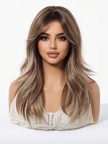 Tóc giả xoăn gợn sóng thanh lịch dành cho nữ, 100% sợi Tang dài, độ dài trung bình có mái, mô phỏng da đầu, mật độ 150%, lưới hoa hồng mềm mại, chịu nhiệt, nhiều kiểu tạo kiểu. - Màu dương cầm - Xem 5