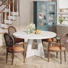 Tribesigns Farmhouse Dining Table, 120 Cm Round Dinner Table For 4, Rustic Wood Dining Room Table For Home Dining Room Living Room (Easy Assembly)(White) - White - View 5
