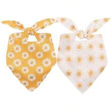 2pcs Dog Scarf & Bandana (Fits Small, Medium, Large Dogs) - Adjustable Breathable Bib With Yellow Daisy Plaid Pattern, Soft Reusable Pet Scarf, Suitable For Puppies, Male & Female Dogs (Summer 24.8"X11") - Compatible With Most Collars & Harnesses - Multicolor - View 1