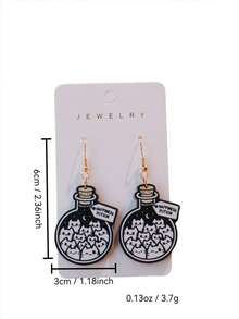 一对可爱黑白玻璃瓶猫形木质耳环，独特的动物造型漂流瓶耳环，送给女性的精美礼物