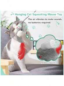 1个逼真毛绒无填充动物猫玩偶，带吱吱声和羽毛尾巴，无需电池，耐用柔软填充小猫玩偶，可悬挂互动猫鼠玩偶 - 彩色 - 查看 6