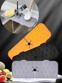 1pc/2pcs/3pcs Silicone Drain Mat, Kitchen Bathroom Faucet Anti-Splash Sink Drain Mat Filter - Multicolor - View 5