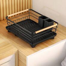 1pc Adjustable & Expandable Single-Tier Draining Rack - Space-Saving Black Sink Organizer With Utensil Hooks, Multifunctional Kitchen Storage Rack For Plates, Bowls And Cutlery, Kitchen Countertop Drainer - Multicolor - View 11