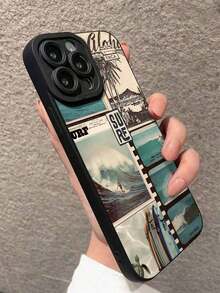 1 Stück modisches Ozean Surfen Poster Fotografie Grafik schwarze vollständig schützende Handyhülle kompatibel mit Apple 13, 11, 14 Pro Max, 13 Pro, 15/15 Plus/15 Pro/15 Pro Max/12/12 Pro/12 Pro Max/14/14 Pro/13 Pro Max und anderen Modellen, wasserdicht, stoßfest, kratzfest - Schwarz - Übersicht 4