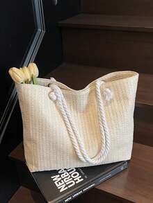 大容量草编手提包，女士新款夏季多功能单肩包，适合海滩、度假、通勤等场合。 - 彩色 - 查看 2