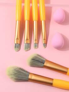8件套化妆刷套装 - 粉底刷、眼影刷、腮红刷、修容刷、眉刷、迷你化妆海绵、新手化妆工具 - 黃色 - 查看 5