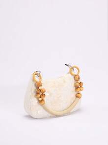 1pc Matte White Mermaid Sequin Shiny Fashionable Underarm Pouch Boho Style Acrylic Ring Beaded Strap Women's Shoulder Bag, Summer Fashion Holiday Dress Accessory - Beige - View 4