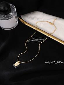 1pc Classic Minimalist Copper Zirconia Bead Chain With Cute Square Starburst Copper Zirconia Pendant Necklace, Suitable For Daily Wear - Yellow Gold - View 5
