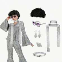 6 Pieces Of Disco Lady's Clothing Sets From The 1970s, Retro-Style Disco Outfits, Including Sunglasses, Rings, Earrings, Shawls, Wigs And Headpieces. - Multicolor - View 1
