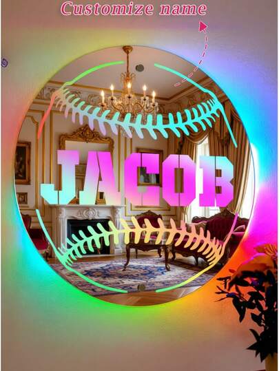 Customized Name LED Neon Light - USB Powered, Personalized Mirror, Personalized Baseball LED Light, 12 Colors, With Remote Control, Suitable For Bedroom And Living Room Decoration, Birthday Party, Perfect For Bedroom And Stadium Decoration | Ideal Gift For Baseball Fans | Perfect For Christmas And Thanksgiving, Personalized Mirror For Baseball Enthusiasts, Perfect Holiday Decoration, Ideal Gift For Children