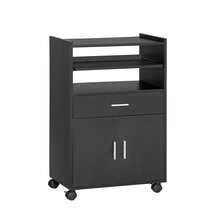 SoBuy FSB09-SCH 廚房櫥櫃、廚房推車、滾動櫥櫃、飲料推車、帶一個滑動擱板的微波爐櫃，黑色，尺寸約為 59x92x40厘米（寬x高x深），廚房中島、餐邊櫃、廚房櫥櫃、微波爐櫃、儲物櫃、餐邊櫃、廚房餐邊櫃、儲物餐邊櫃、帶門餐廳餐邊櫃、高餐邊櫃、廚房儲物櫃、廚房抽屜櫃、儲物櫃、廚房擱板、儲物櫃物架、廚房家具、儲物家具、櫥櫃、碗碟櫃、廚房推車、帶輪廚房推車、帶工作檯面廚房推車、櫥櫃、廚房邊桌、帶工作檯面的廚房櫥櫃、廚房擱板、工作檯面、廚房家具，黑色中密度纖維板(E1)，59x40x92 厘米