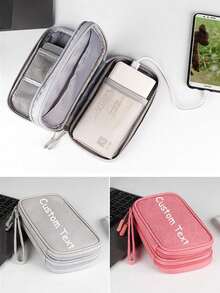 1pc Customizable Name Electronic Storage Bag, Waterproof Travel Storage Bag, Portable Travel USB Drive, Hard Drive, Earphone Storage Bag, Multifunctional Electronic Accessories Storage Bag, Suitable For Daily Use, School, Work Or Travel, Waterproof And Easy To Clean, Picnic, Outing, Travel, Birthday Gift, Teacher's Gift, Christmas Gift - Multicolor - View 5