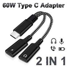 2-In-1 USB-C Headphone Jack & Fast Charging Adapter, Compatible With IPhone 17/16/15 Pro Max Plus, Compatible With IPad, Type-C To 3.5mm Audio Converter Aux Splitter Accessory - Black - View 2