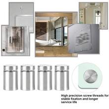 4 tornillos de acero inoxidable para fijación de letreros publicitarios, pasador de separación de vidrio hueco (19 x 30 mm) - Plateado - Ver 7