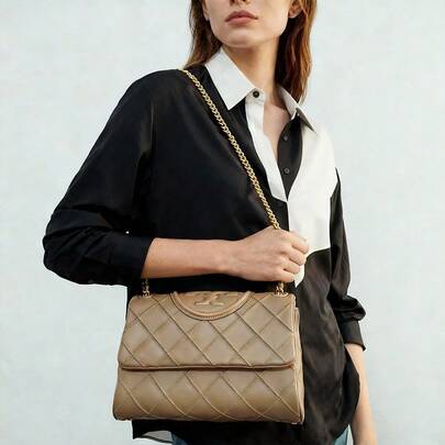  Tory Burch Fleming Double T Logo Quilted Chain Crossbody Bag 137301