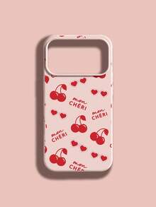 1pc Fashionable Heart & Cherry Letter Pattern Liquid Silicone Shockproof Soft Phone Case, Compatible With IPhone 11/12/13/14/14Plus/15/15Plus/16/16Plus/7/8Plus/17/17Pro - Multicolor - View 3