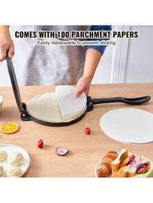 Tortilla Press, 10 Inch Tortilla And Roti Maker, Cast Iron Heavy Duty Tortilladora Press, Pre-Seasoned Pataconera Maker With 100 Pcs Parchment Paper, Dough Maker For Flour Tortilla, Tawa, Silver - màu đen - Xem 5