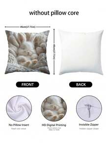 1/2/4pcs Fluffy White Angora Rabbit Rests On A Soft Blanket With A Printed Pillow Cover Measuring 17.7x17.7 Inches (45X45 Cm) - Featuring A Zipper Closure, Machine Washable Decorative Cushion Cover Suitable For Living Rooms, Bedrooms, Sofas - Creamy White - View 6