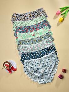8条装碎花生菜边三角裤 - 彩色 - 查看 2