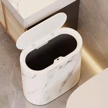 14L/3.7 Gallon Compact Trash Can With Lid - Marble And Wood Grain Pattern, Pedal-Operated Design, Suitable For Bathroom, Kitchen, Living Room - Odor-Proof, No Power Required - Multicolor - View 1