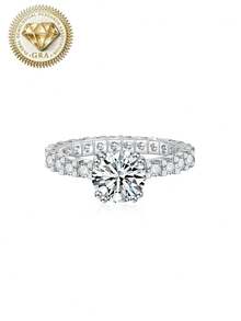 1pc Women's Engagement Ring, Fully Paved Sparkling Round Ring, 3.3g S925 Sterling Silver, 2 Carat Moissanite, Bohemian, Luxurious, Engagement, Proposal, Wedding Anniversary, Valentine's Day Gift, Comes With Moissanite Certificate And Elegant Gift Box - Silver - View 10