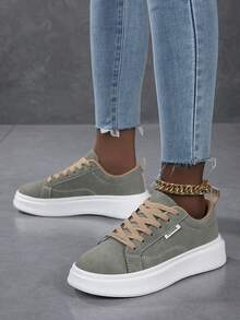 Giày thể thao nữ buộc dây kiểu dáng thường ngày mới năm 2026, màu trắng, giày trượt ván, giày trượt ván đường phố nhẹ. - xanh quân đội - Xem 3