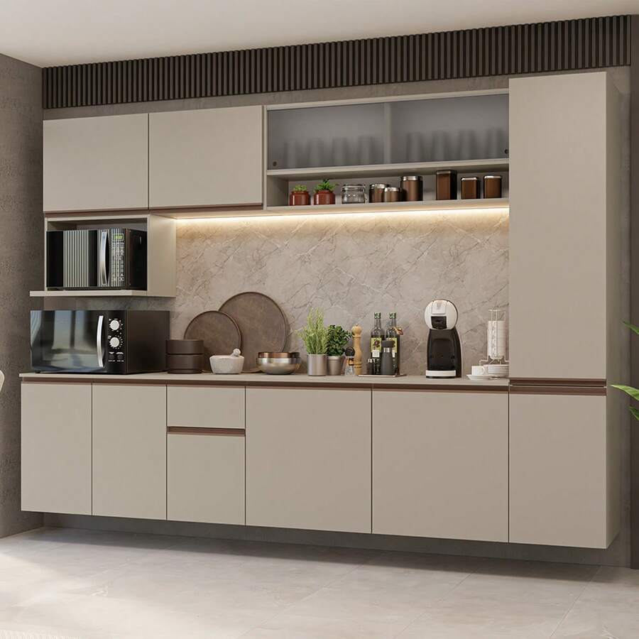 Cocina Integral Completa Modular Madesa Nice 280cm Crema 05 - Beis - Ver 1