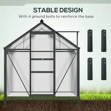 6x4ft Polycarbonate Walk-In Greenhouse – Large Aluminium Frame Garden Grow House With Sliding Door & Window (Grey) - Default - View 4