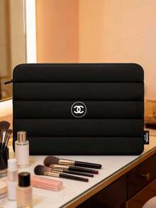 CHANEL Stylish Black Laptop Bag. Portable Cosmetic Bag. Rectangular, Large-Capacity Storage Bag. Unisex Design. - Black - View 1