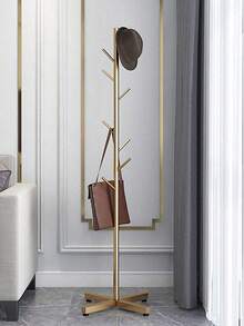现代简约落地式衣帽架，玄关衣架，带宽敞储物空间，大理石台面和金属框架（产品包装内含组装视频二维码）