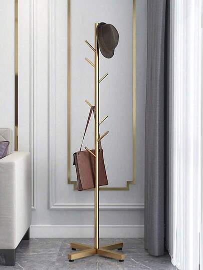 Modern Minimalist Floor Standing Coat Rack, Entryway Clothes Hanger With Spacious Storage Space, Marble Top And Metal Frame (Assembly Video QR Code Included In Product Packaging)