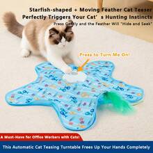 Starfish Interactive Cat Toy Automatic Turntable Feather Teaser USB Charging Pet Play Mat For Alone Time Companion - Blue - View 5