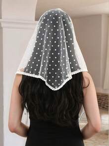 1pc Women's Summer New Black & White Lace Polka Dot Cute Headscarf, Triangular Scarf, Hair Band, Wedding Hair Accessory - Multicolor - View 10