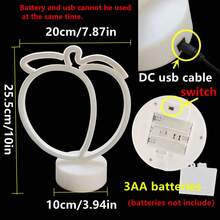 1 buc Lampă decorativă de birou cu lumină neon piersică cu bază LED, lumină romantică alimentată cu baterie/USB, cadou de ziua de naștere, decor pentru casă, temă de nuntă, dormitor, sufragerie - Neon de bază piersic - Vizualizare 12