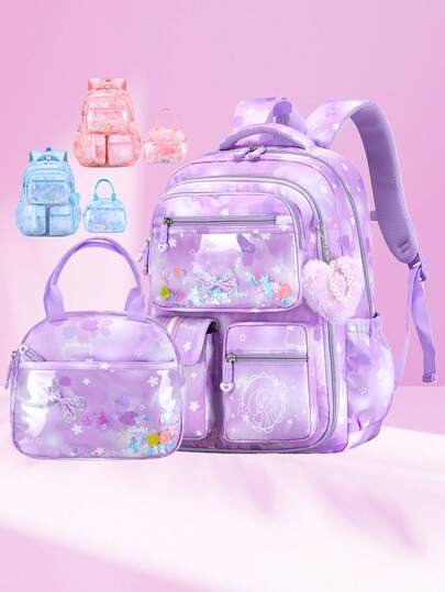 2pcs Multi-Color School Backpack & Handbag Set, Casual Backpack For Teenage Girls, Large Capacity Cute Backpack, Multipurpose, Easy Storage, 15.6" Laptop Bag, Outdoor Travel Bag, Back To School Essential, Birthday Gift, Suitable For Teenage Girls, Students