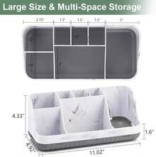 Estante de almacenamiento para encimera de baño de mármol - Soporte extraíble de 7 ranuras para cepillo de dientes eléctrico y pasta de dientes para niños, para organización de accesorios de baño, almacenamiento de tocador, gris. - Gris - Ver 5