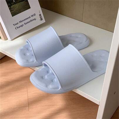 XIXITIAO 1 Pair Simple Solid Color Textured Bottom Comfortable Soft Sole Slippers, Minimalist Style For Home, Bathroom, Couples Matching Flat Slides