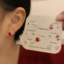 1 Set de Aretes de Perro Salchicha y Manzana Roja de Dibujos Animados, Juego de Aretes de Diseño Único para Niñas - Rojo - Ver 6