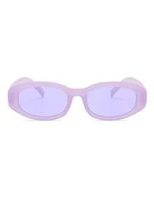 1 Pair Women's Purple Oval PC Frame Fashion Glasses, Simple Solid Color, , Fashionable For Vacation - 紫色 - 查看 3