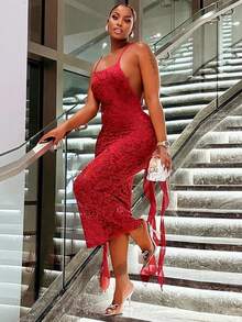 Sexy Streamer Big Halter Lace Summer Women's Dress Valentine Outfits For Women  Gras - 紅色 - 查看 2