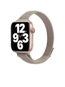 金色细款米兰尼斯表带，兼容40mm、41mm、38mm、42mm、44mm、45mm、49mm、46mm表盘尺寸的 Series 10、9、8、7、6、5、4、3、2、1、Ultra和SE，不锈钢磁性网状表带，女士款 - 42/44/45/49mm(s10)46mm - 查看 4