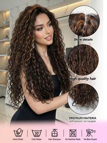 26英寸长钢琴棕金色小到中卷多层次发型合成自然假发蕾丝前假发13*6*1手工编织蕾丝化纤发日常进口丝绸派对婚礼音乐节万圣节礼物 - 間色 - 查看 7