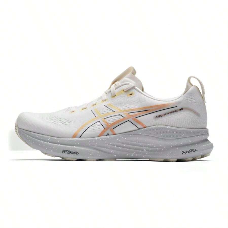 Asics 男士跑步鞋 GEL-KAYANO 32，舒适轻便户外跑步鞋 1011C263-101 - 米白色/銀灰色 - 查看 1