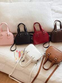 1pc Zipper Closure Fashionable Handbag For Girls, PU Leather Shell Shoulder Crossbody Bag - A - View 5