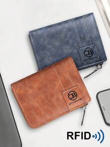 RFID Classic Men's Business Wallet, Vintage Zipper Short Wallet With Multiple Card Slots, Embossed Credit Card Holder - Multicolor - View 9