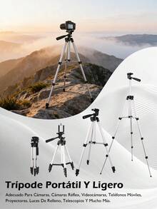 Trípode portátil multifuncional  + soporte para teléfono + bolso de transporte, adecuado para cámara/teléfono inteligente/GoPro - Plateado - Ver 2