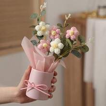 1件精美毛线花束，带花瓶，桌面装饰，情人节、母亲节礼物 - 彩色 - 查看 3