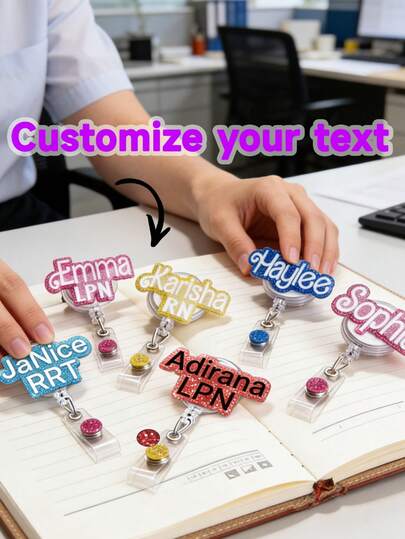 1 Peça Carretel de Crachá de Enfermeira Personalizado, Etiqueta Retrô Brilhante com Nome Personalizado, Suporte de Identificação Acrílico para Trabalho, Presente para Ela, Novo Médico, RN, LPN, Clipe
